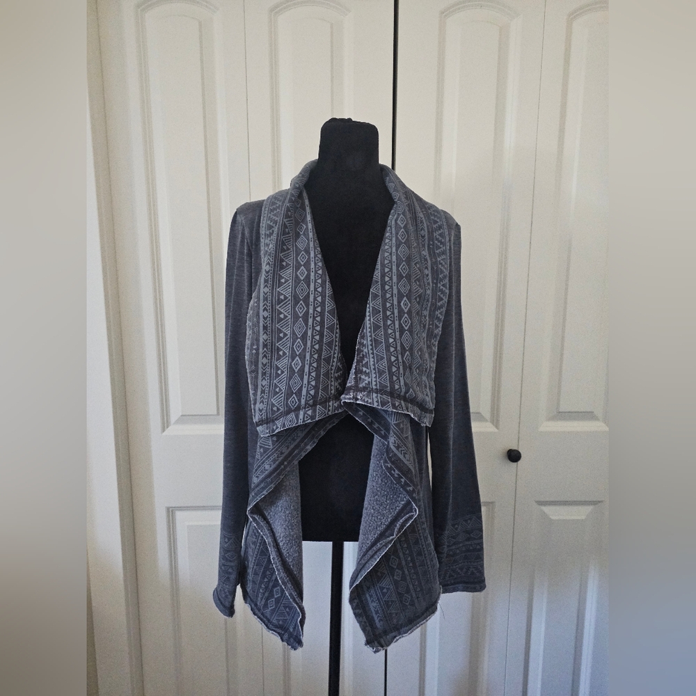 Tentree Womens Charcoal Grey Aztec Print Waterfall Cardigan Size M